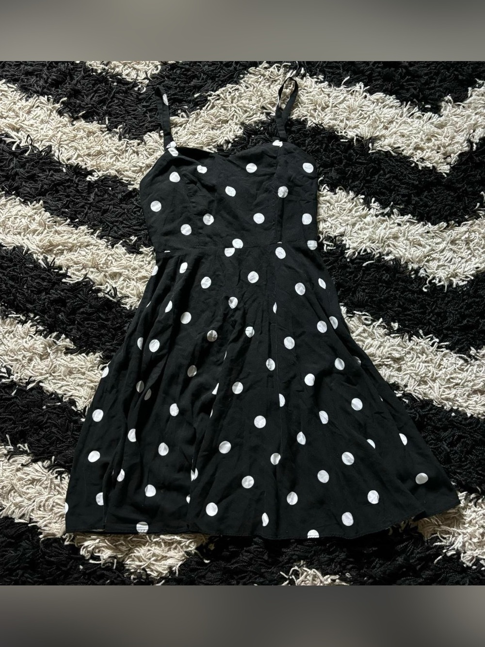 Classic Black White Polka Dot Sweetheart Neckline Adjustable Strap Mini Dress